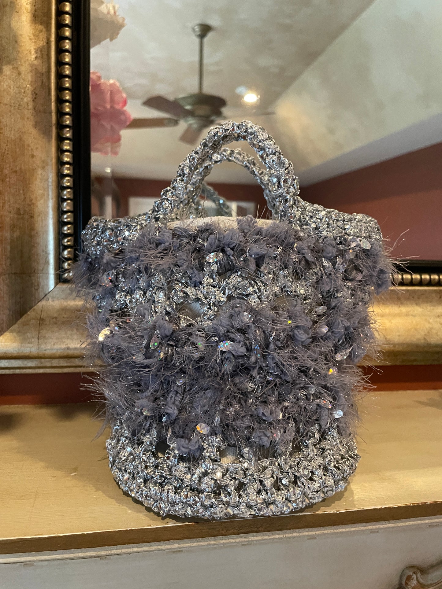 Crystal Silver Bucket Bag