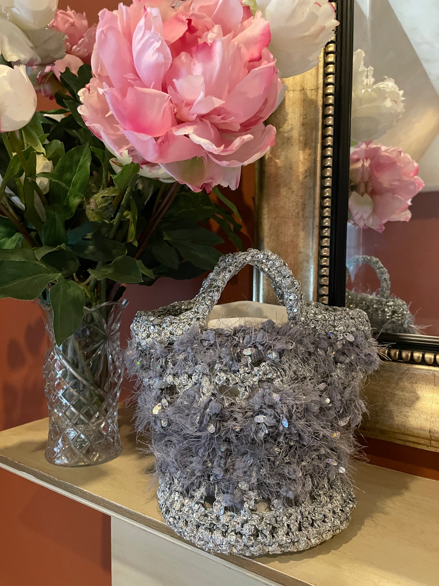 Crystal Silver Bucket Bag