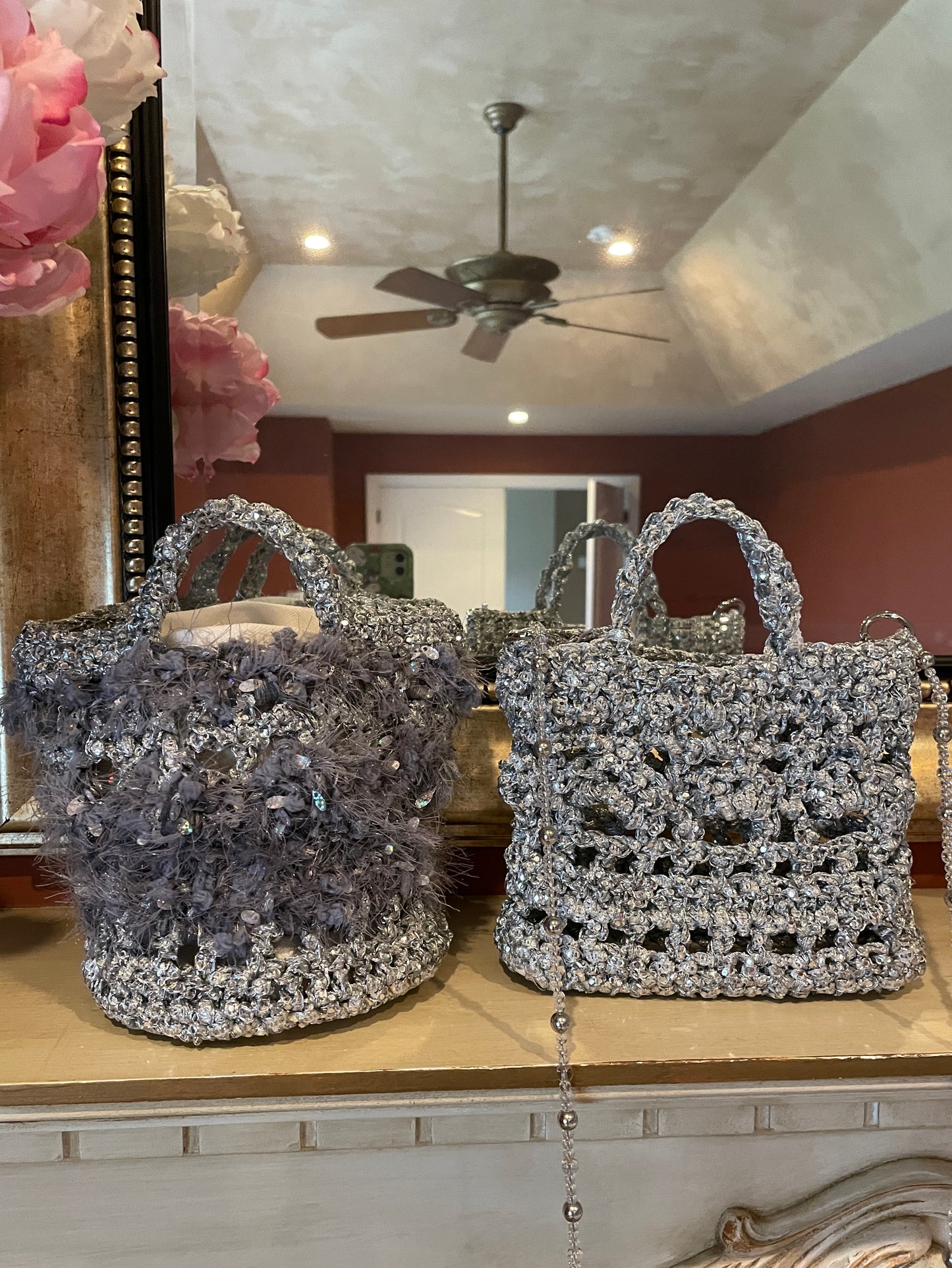 Crystal Silver Bucket Bag